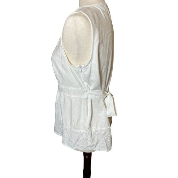 Mandarine Blue Linen White Eyelet Pin Tuck Top Medium Cottagecore Coastal - Picture 3 of 11